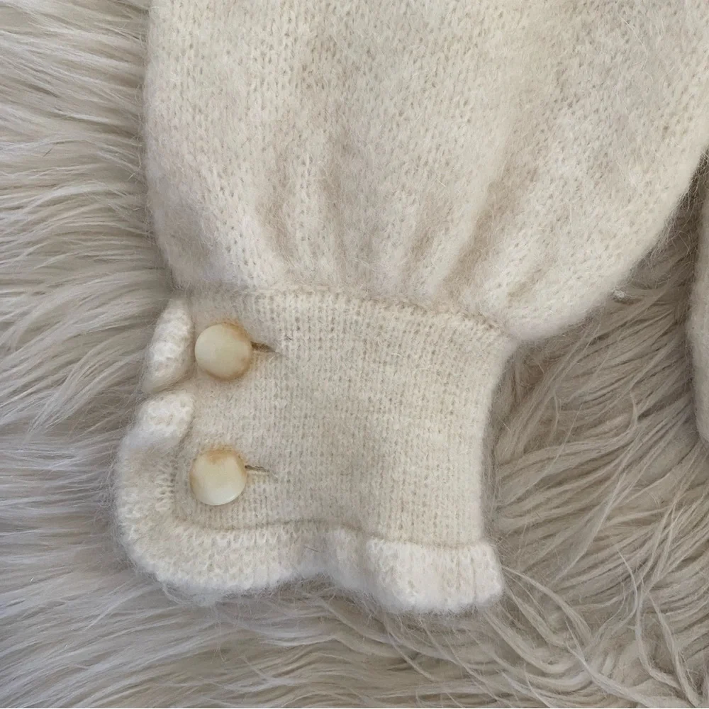 Sezane Mia Cardigan Kingdom Ecru Cream White Mohair Wool V-Neck Knit Sweater - Picture 6 of 14